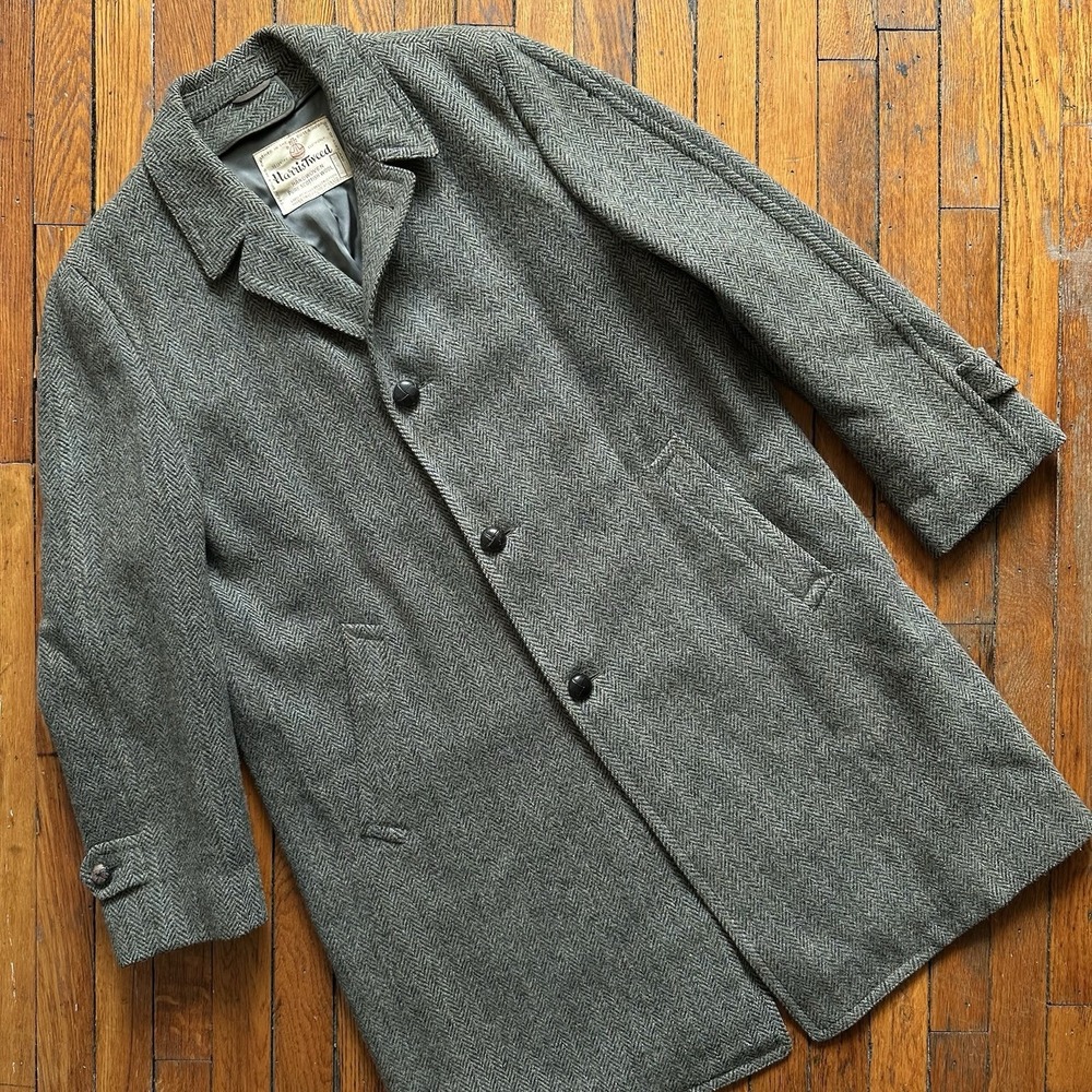Vtg Harris Tweed Blazer Sport Overcoat Long Jacket Ivy Hunting Country Green XL